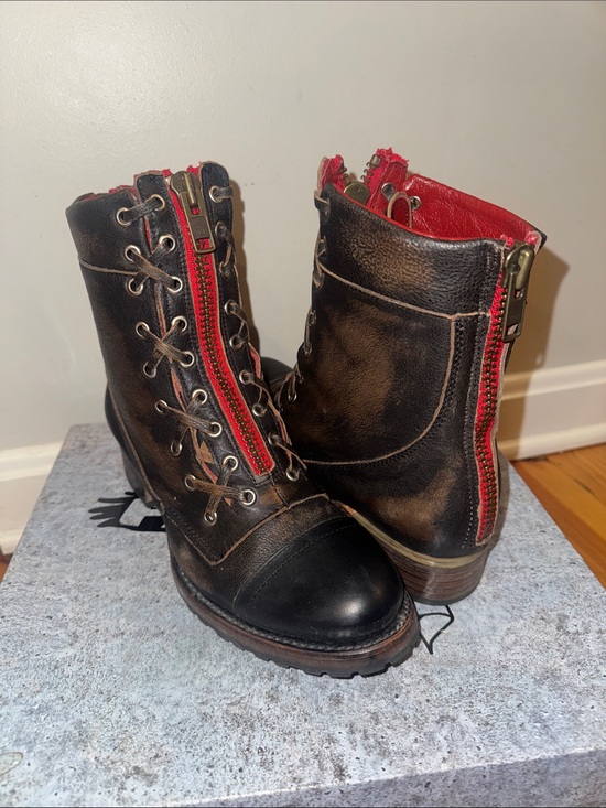 Freebird by Steven Shoes - Freebird by Steven Black and Red Lace-Up Combat Boots